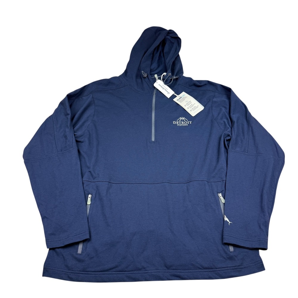 Tommy Bahama Detroit Pistons IslandZone Quarter Zip Hooded Pullover Men's M NWT - Picture 2 of 10